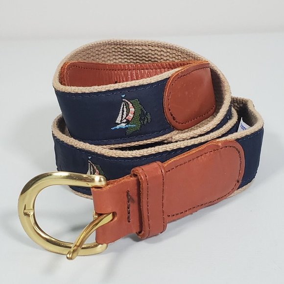 Preston Leather Other - Preston Belt Mens 44 Leather Canvas Blue Boats Sailing Nautical Yacht USA Made